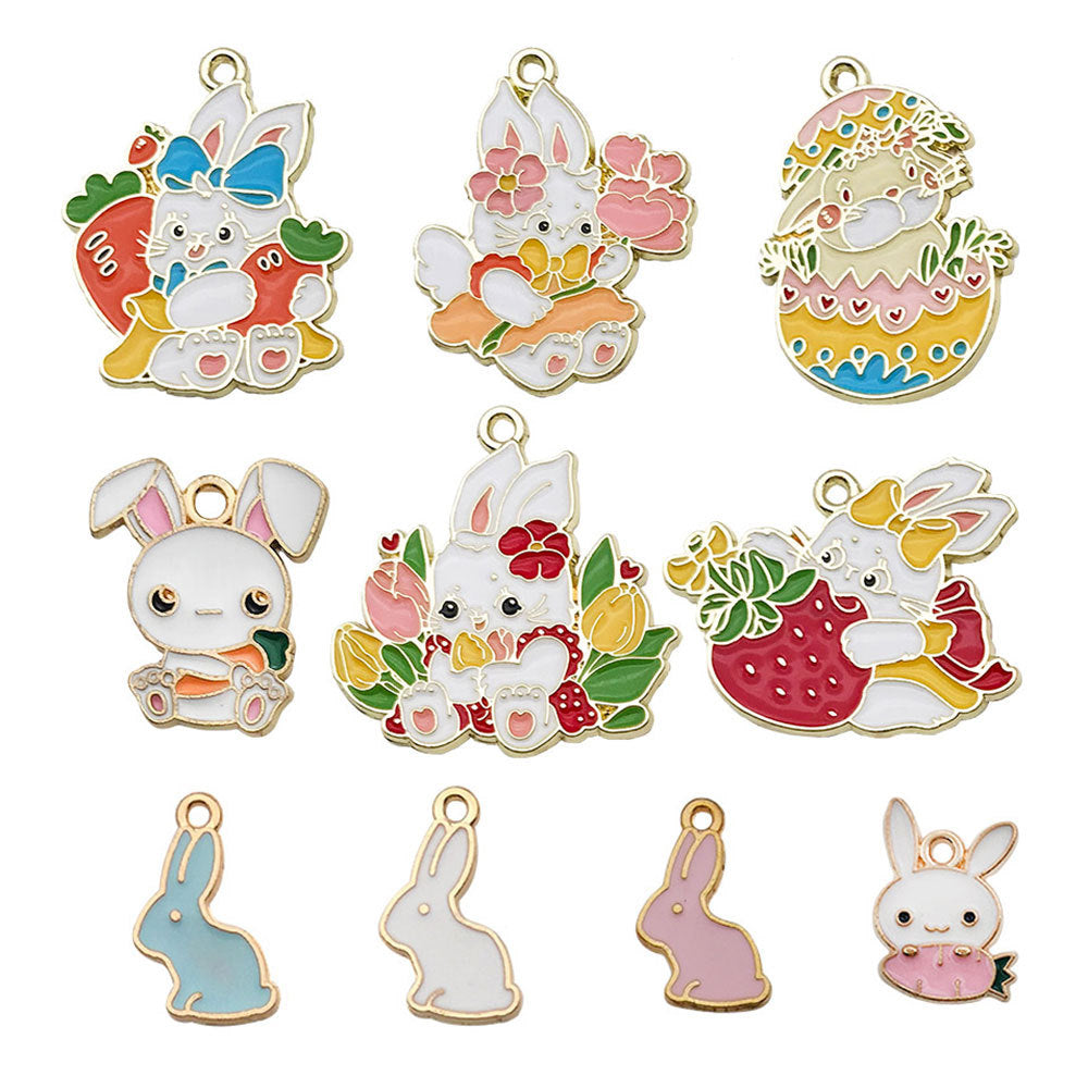 Gold Tone Enamel Zinc Alloy Cat Easter Rabbit Charm Pendant for DIY Bracelet Necklace
