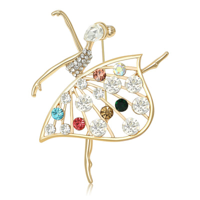Dancing Woman Silhouette Brooch with Multicolor Crystals grouped product view