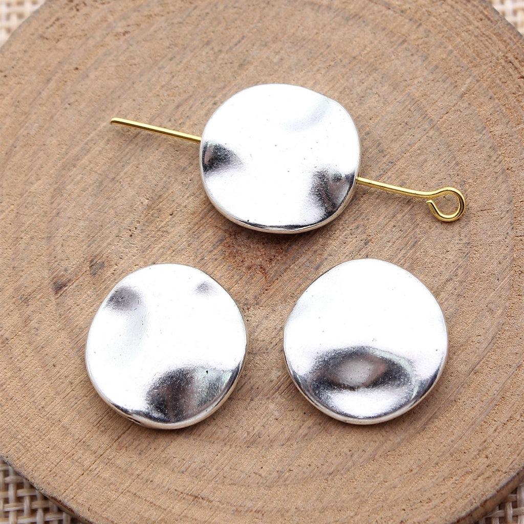 15x15x3.4mm 2.6g Antique Silver Zinc Alloy Round Loose Metal Beads with Small Hole for Bracelet Making