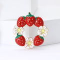 Enamel Strawberry Flower Wreath Brooch Gold Tone Pin view 2