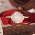 Champagne Gold Four Claw Round Faux Opal Solitaire Ring view 2