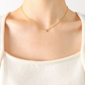 Single Zircon Bezel Pendant Necklace Gold Steel Cable Chain view 4