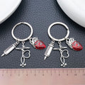 Syringe Stethoscope Heartbeat and Red Heart Keychains view 2