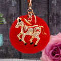 Crystal Winged Horse Keychains with Faux Fur Pompoms and Plain Options view 1