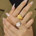 Stainless Steel Star Signet Ring Three Czech Diamonds Oval view 4