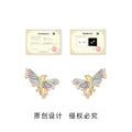 Gold Enamel Flying Bird Stud Earrings Crystal Accents view 3