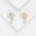 Mother of Pearl Flower Brooch Pearl Drop Stem Pin Metal Pin view 2