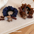 Brown Ruffle Fabric Hair Tie Leopard Print Bear Pom Accent view 3