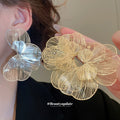 Wire Petal Flower Stud Earrings with Reflective Details view 1