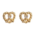 Gold Tone Braided Open Heart Clear Stone Stud Earrings For Women view 5