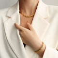 Twisted Rope Chain Necklace and Bracelet Set Gold Steel Tones view 1