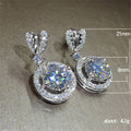 Heart Post Round Halo Drop Earrings Gold and White Gold Tone view 5