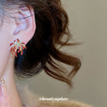 Gold Tone Red Enamel Firework Stud Earrings Metal Tone Jewelry view 3
