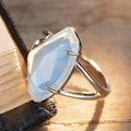 White Gold Four Claw Irregular Milky Stone Finger Ring view 3