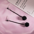 Black Woven Flower Ball Extra Long Chain Stud Earrings view 3