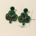 Green Sequin Seed Bead Shamrock Clover Dangle Earrings Pair view 2