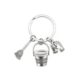 Silver Bucket Broom Gloves Cleaning Charm Keychain view 5
