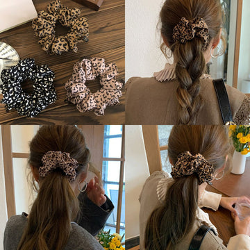Leopard Print Fabric Oversized Scrunchie Hair Tie Band