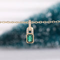 Gold Tone Green Rectangle CZ Geometric Pendant Necklace view 2