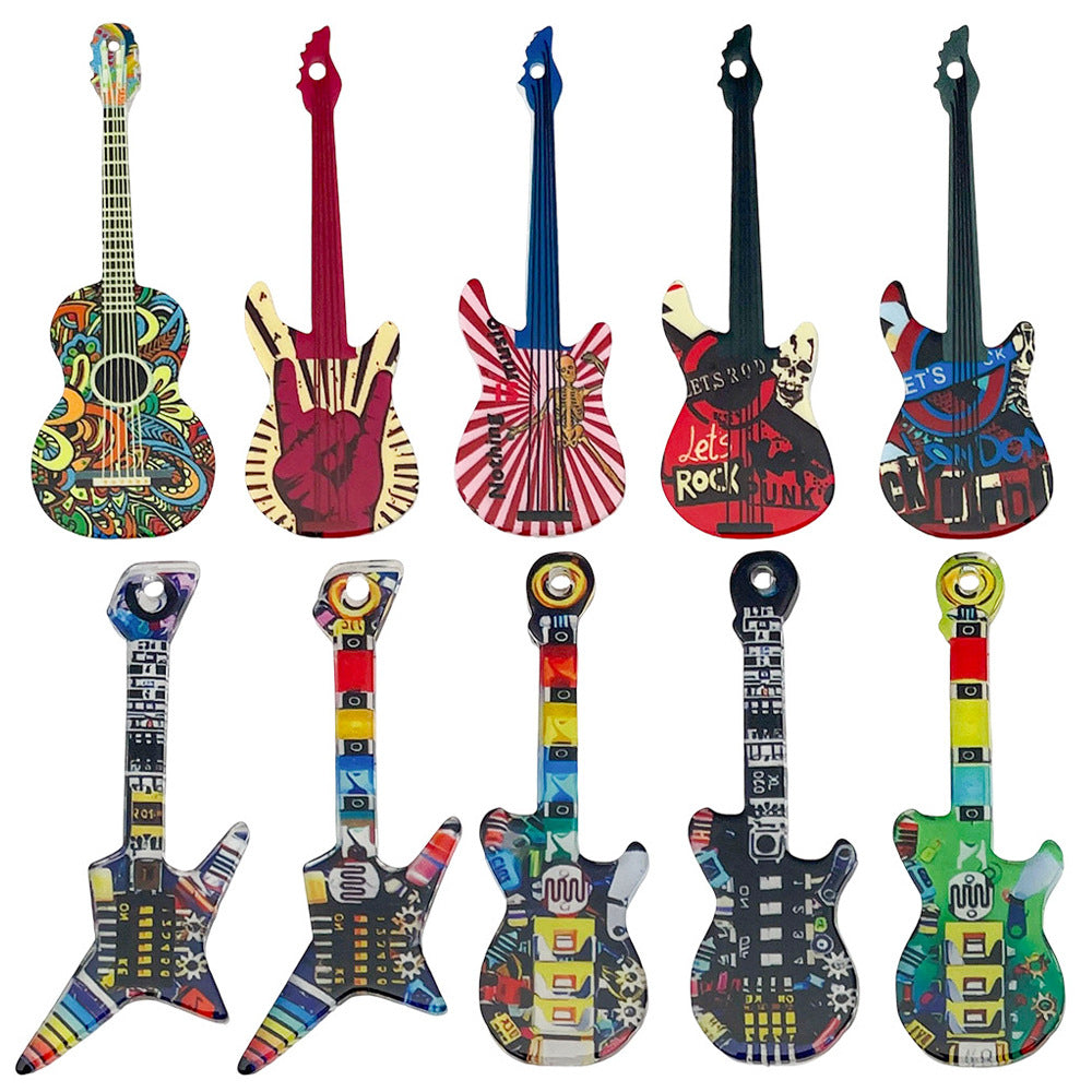 Printed Acrylic Music Guitar Charm Pendant for DIY Earrings Necklaces Keychains