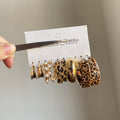 Leopard Pearl and Gold Hoop Stud Earring Set with Polished Details view 6