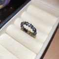 Gunmetal Purple Crystal Open Rings Oval Star Thin Band view 7