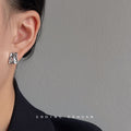 Silver Tone Hammered Irregular Square Stud Earrings For Women view 2