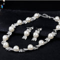 Black Silver Tone Pearl Floral Vine Pearl Look Metal Necklace and Earring Set view 4