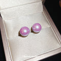 Purple Pearl Look Round Stud Earrings with Gold Tone Rims view 1