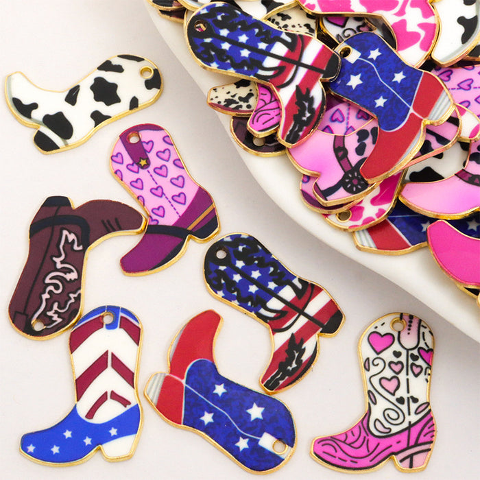 Enamel-Look And Printed Boot Alloy Charms in 12 Styles