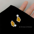 Gold Asymmetric Amber Enamel Geometric Stud Earrings Pearl view 4