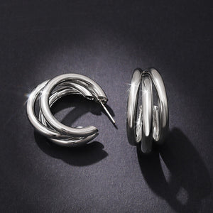Triple Hoop Earrings In Gold Silver And Rose Gold Tones