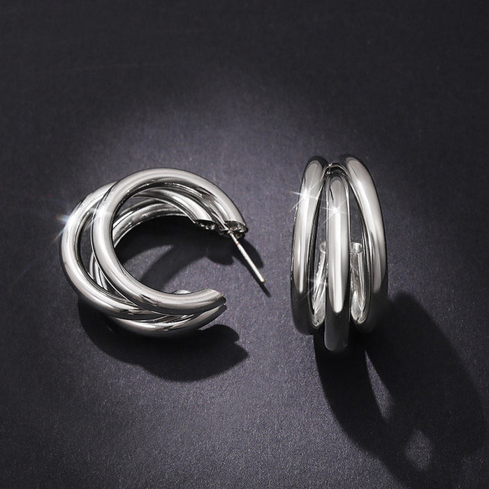 Triple Hoop Earrings In Gold Silver And Rose Gold Tones
