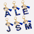 Blue Mosaic Resin Letter Keychain With Rhinestone Evil Eye Charm view 1