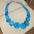 Round Shell Disc Graduated Necklace Blue Brown or Pink view 6