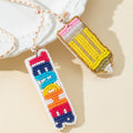 Beaded Yellow Pencil And Teacher Word Charm Pendant Necklace view 4
