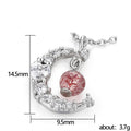 Silver Tone Crescent Moon Pink Crystal Pendant Necklace view 4