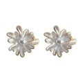 White Enamel Daisy Flower Pearl Stud Earrings Gold Edge view 5