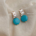 Gold Baguette Bar Turquoise Disc Stud Earrings Pair view 3