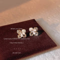 Gold-Tone White Enamel Flower Stud Earrings With Zircon view 1