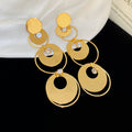 Gold Layered Circle Crystal Drop Statement Earrings view 6