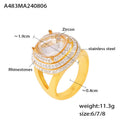 Gold Oval Clear Zircon Double Halo Rhinestone Ring view 6