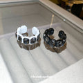 Hexagon Smoky Stone Open Cuff Rings Black and White view 4