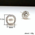 White Gold Tone Faux Pearl Halo Crystal Stud Earrings view 5