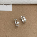 Silver Tone Star Charm And Engraved Hoop Asymmetric Earrings view 3