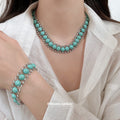 Turquoise Round Cabochon Necklace Bracelet Earrings Silver view 4