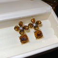 Amber Flower Stud Earrings With Pearl or Crystal Drops view 7