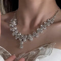 Clear Crystal Floral Necklace And Earrings Jewelry Set view 4