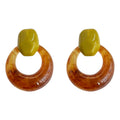 Olive Green Top And Amber Translucent Round Hoop Stud Earrings view 5