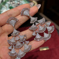 Silver-Tone Crystal Ginkgo Fan Stud Earrings Decorative Jewelry Accessory view 1